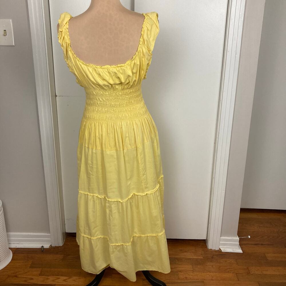 Speed Contral New York Milkmaid Dress Butter Yellow M? Lined Maxi Tiered Smocked - Picture 2 of 15